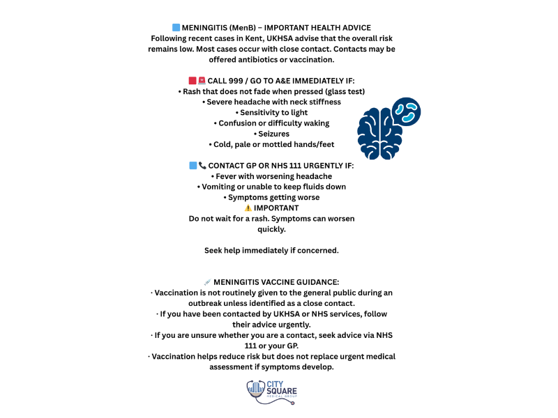 MENINGITIS (MenB) – IMPORTANT HEALTH ADVICE MENINGITIS (MenB) – IMPORTANT HEALTH ADVICE