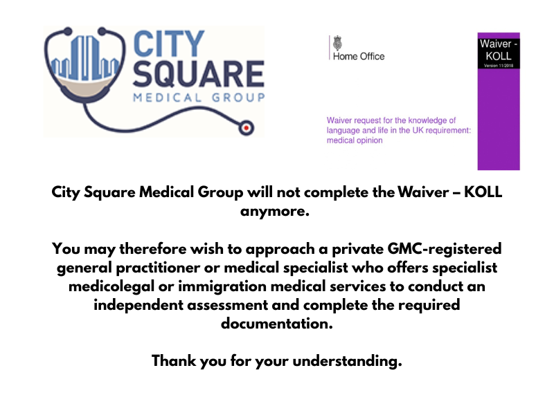 City Square Medical Group will not complete the Waiver – KOLL anymore